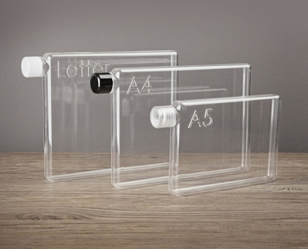 Memo Bottle 备忘录瓶：形状和笔记本一样的瓶子，一共分为Letter size、A4、A5三种大小。 | 澳大利亚设计师 Jesse Leeworthy 和 Jonathan Byrt